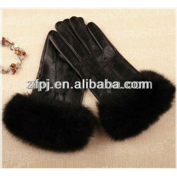 New style red and black dress Leather Glove with fox cuff